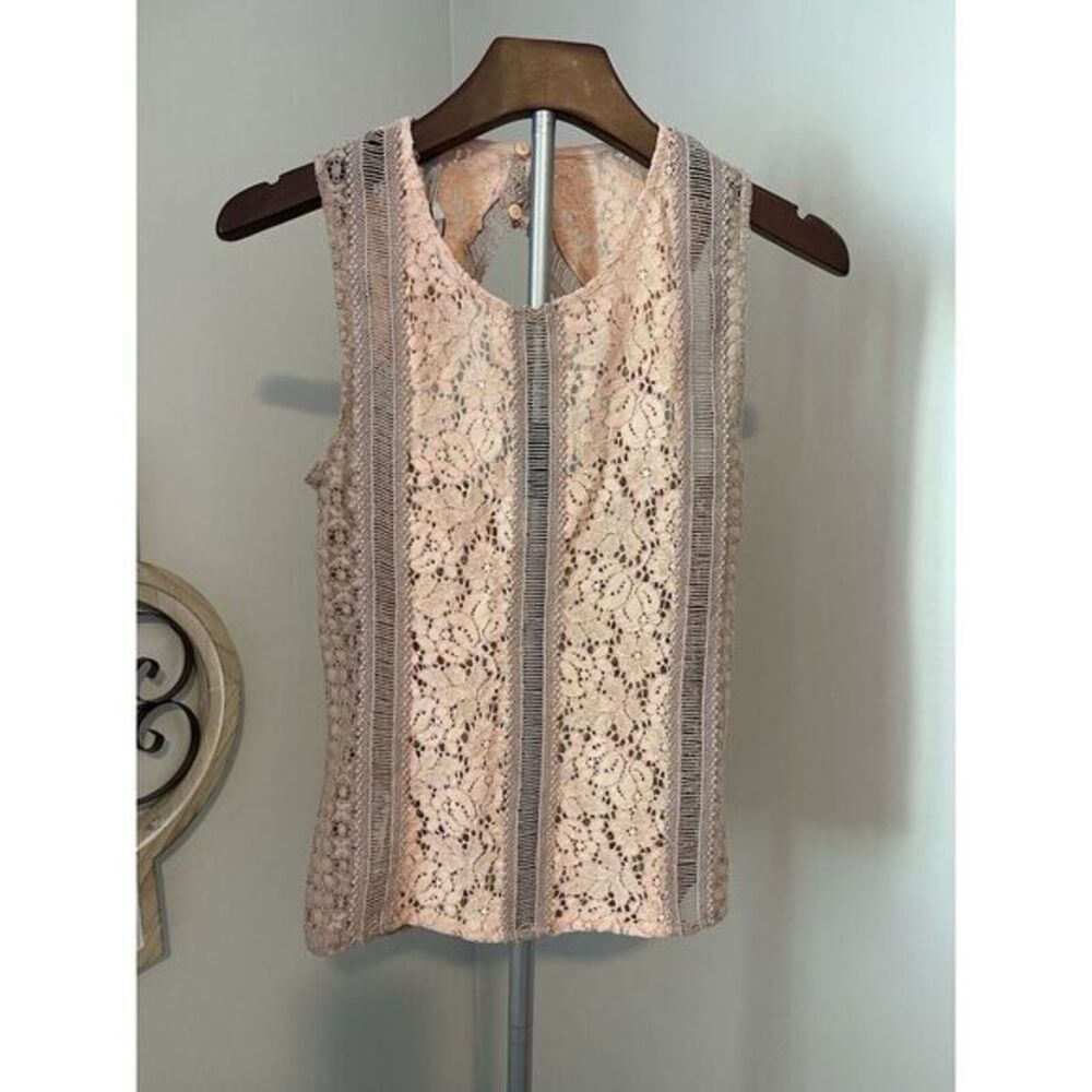 Mango‎ Peach Lace Button Back Sleeveless Blouse Tank Size XXS